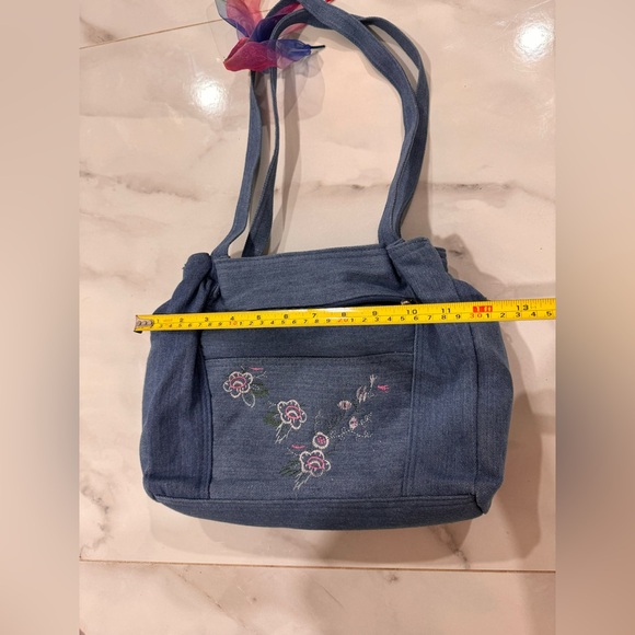 Girls Embroidered Denim Bag , with cosmetic/ coin purse medium size - Picture 4 of 10